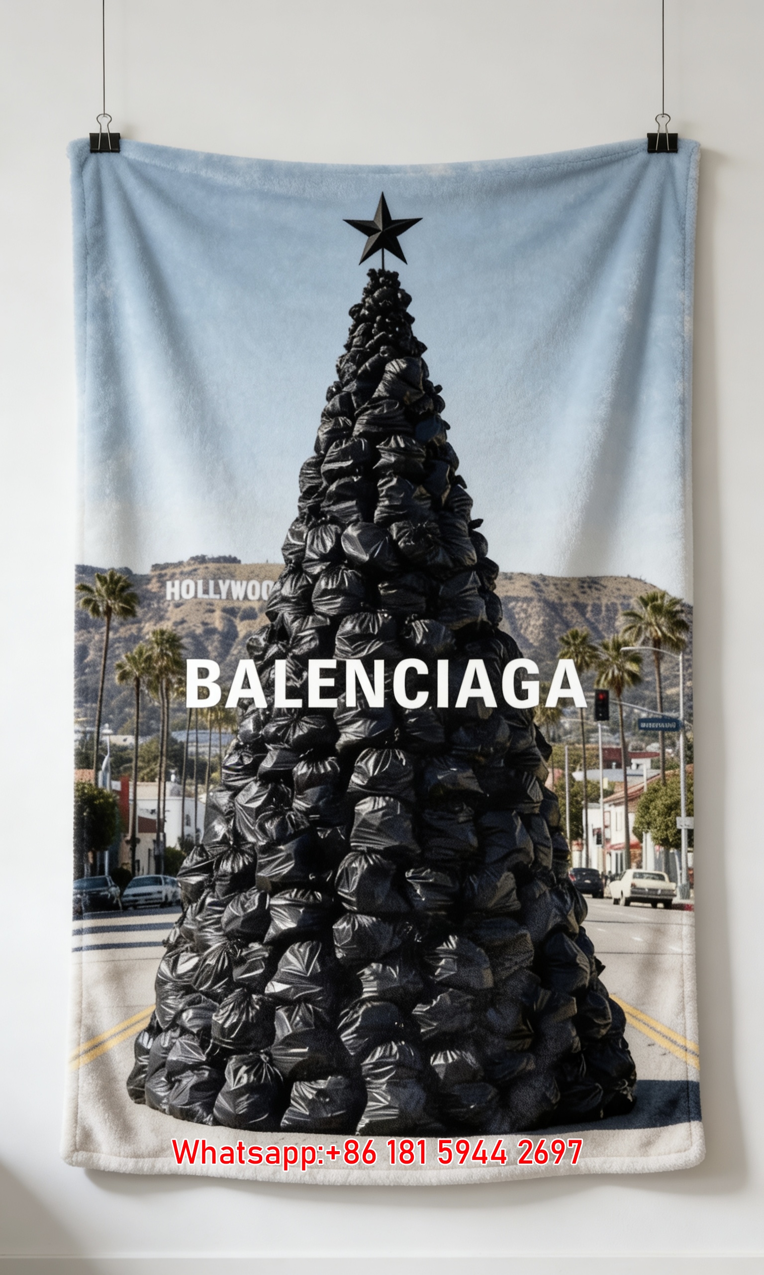 Balenciaga Trash Bag Tree Print Flannel Sofa Throw Blanket BA182